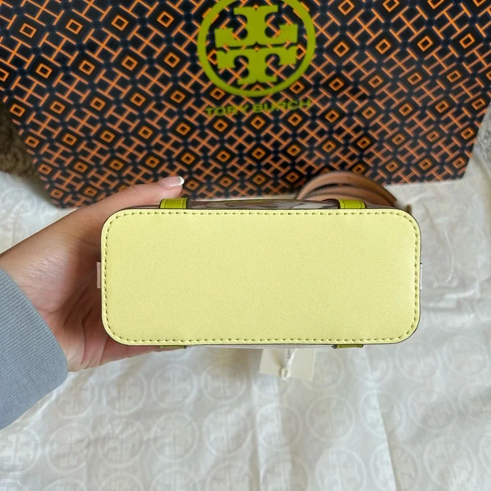 Tory Burch Clear Crossbody Bag with Lime Trim and Tan Strap